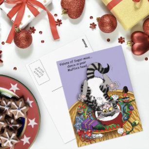 Playful Lavender Catnip Christmas Cat Funny Postcard