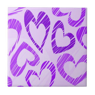 Playful Lavender Purple Cute Sketch Heart Pattern Ceramic Tile