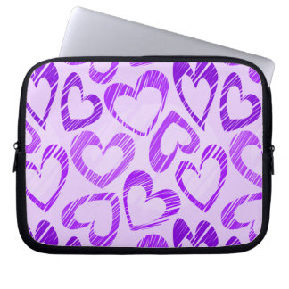 Playful Lavender Purple Cute Sketch Heart Pattern Laptop Sleeve