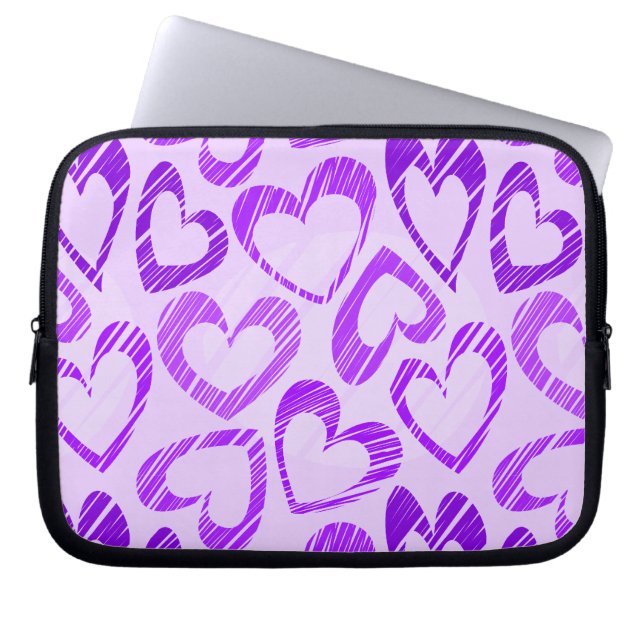 Playful Lavender Purple Cute Sketch Heart Pattern Laptop Sleeve (Front)
