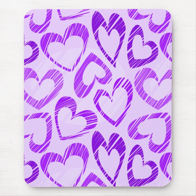 Playful Lavender Purple Cute Sketch Heart Pattern Mouse Pad (Front)