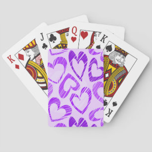 Playful Lavender Purple Cute Sketch Heart Pattern Poker Cards