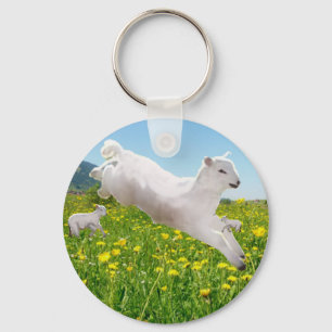 Playful Leaping Lambs Easter Keychain