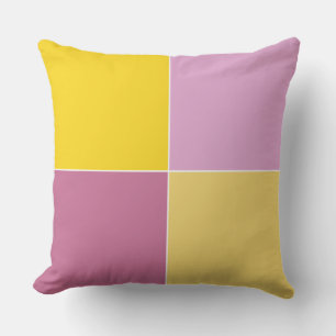 Playful Lemon Raspberry Squares Throw Pillow