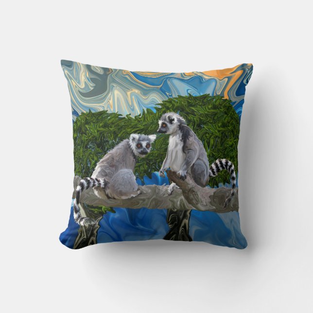 Playful Lemur-ick Throw Pillow (Front)