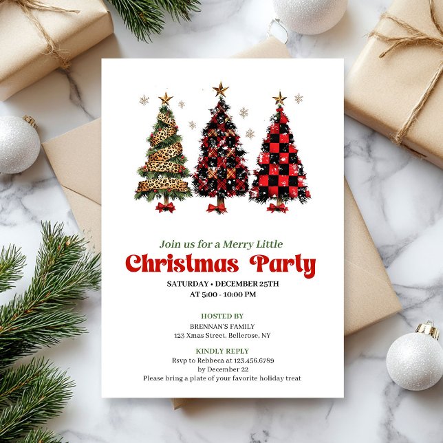 Playful leopard and red plaid Christmas invitation (Playful leopard and red plaid Christmas invitation)