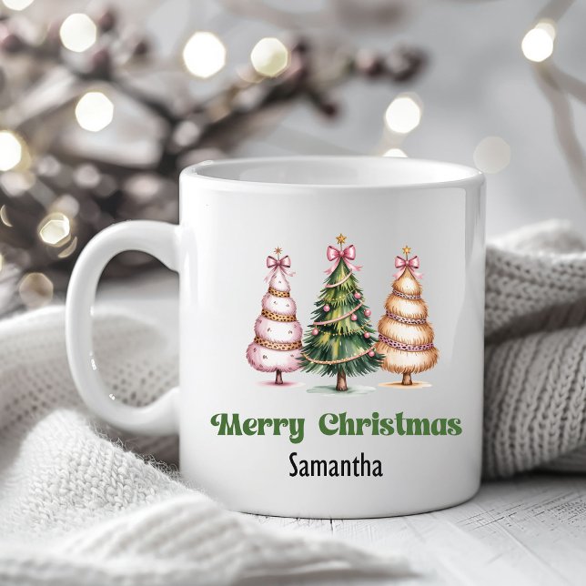 Playful Leopard Christmas Trees Custom Name Mug (Playful Leopard Christmas Trees Custom Name Mug)