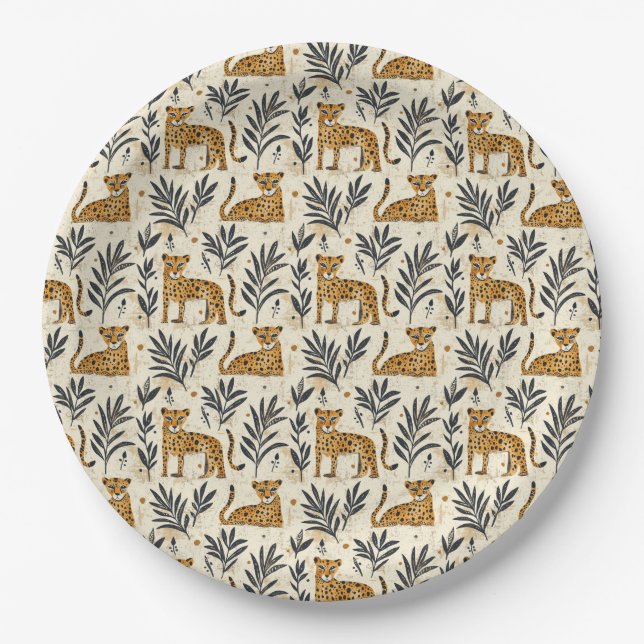Playful Leopard Jungle Pattern Paper Plates (Front)