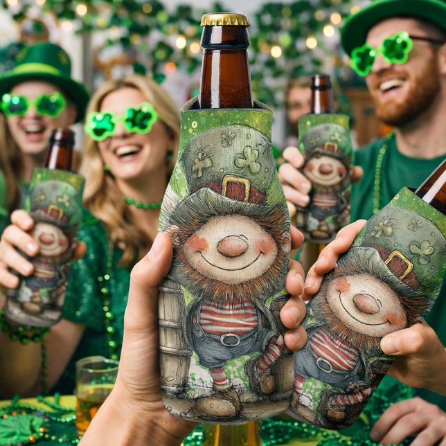 Playful Leprechaun Illustration  Bottle Cooler (Creator Uploaded)