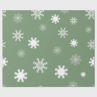 Playful Light Green Monochromatic Snow Flakes Wrapping Paper