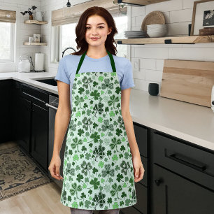 Playful Light Green Shamrock Hearts Pattern Celtic Apron