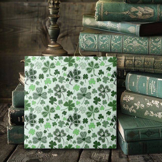 Playful Light Green Shamrock Hearts Pattern Celtic Ceramic Tile (Creator Uploaded)