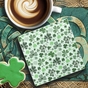 Playful Light Green Shamrock Hearts Pattern Celtic Glass Coaster