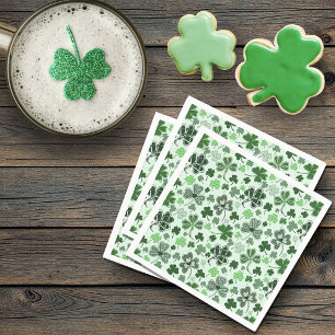Playful Light Green Shamrock Hearts Pattern Celtic Napkins