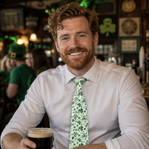 Playful Light Green Shamrock Hearts Pattern Celtic Neck Tie