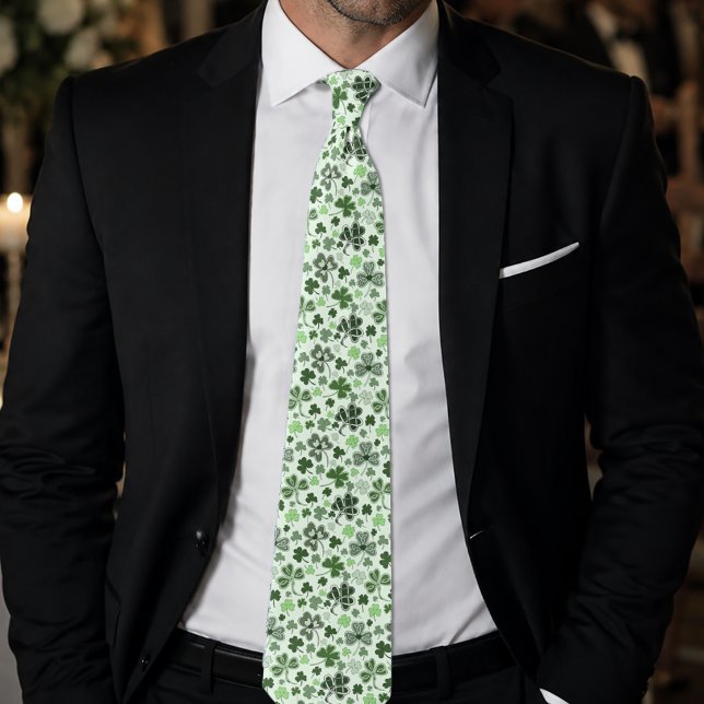 Playful Light Green Shamrock Hearts Pattern Celtic Neck Tie (Creator Uploaded)