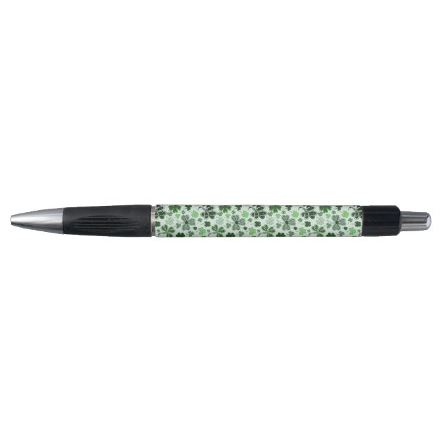 Playful Light Green Shamrock Hearts Pattern Celtic Pen (Front)