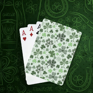 Playful Light Green Shamrock Hearts Pattern Celtic Poker Cards