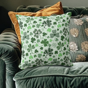 Playful Light Green Shamrock Hearts Pattern Celtic Throw Pillow