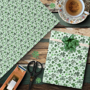 Playful Light Green Shamrock Hearts Pattern Celtic Wrapping Paper