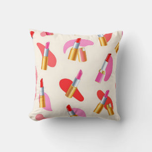 Playful Lipstick Beauty Glam Pattern Throw Pillow