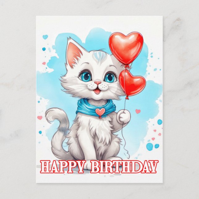 Playful Little Cat | Happy Birthday Postcard (Front)