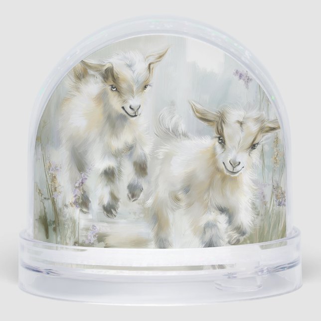 Playful Little Goats  Snow Globe (Back)