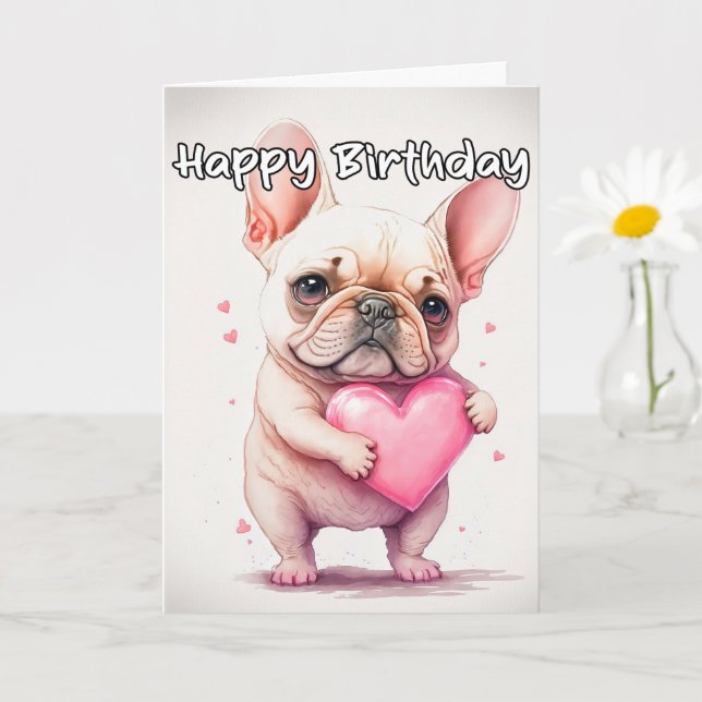 Playful Lovable Little French Bulldog Puppy Card (Small Plant)