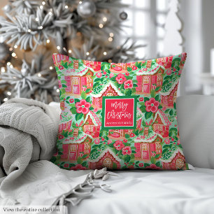 Playful magenta and green watercolor preppy pillow