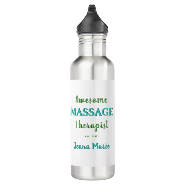 Playful Massage Therapist Text Design Stainless Steel Water Bottle (Right)