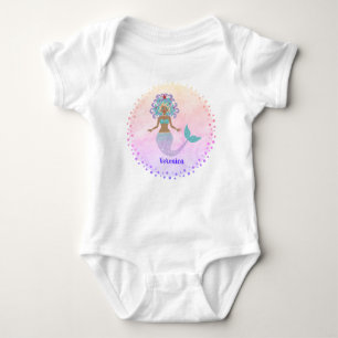 Playful Mermaid Sparkly Tail Illustration Baby Bodysuit