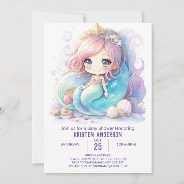 Playful Mermaid Splash Baby Shower Invitation (Front)