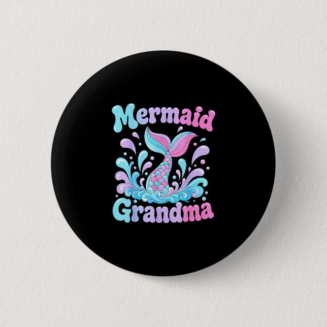 Playful mermaid tail with water splashes design  button (Front)
