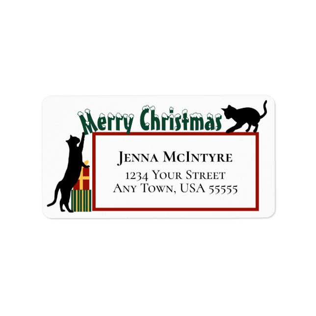 Playful Merry Christmas Cats Large Return Address Label (Front)