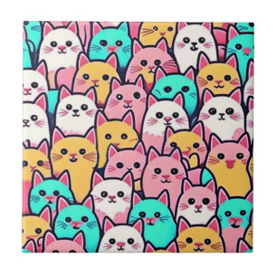 Playful Minimalist Cats in Multi-Colored Pastels Ceramic Tile
