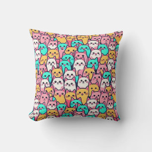 Playful Minimalist Cats in Multi-Colored Pastels Throw Pillow