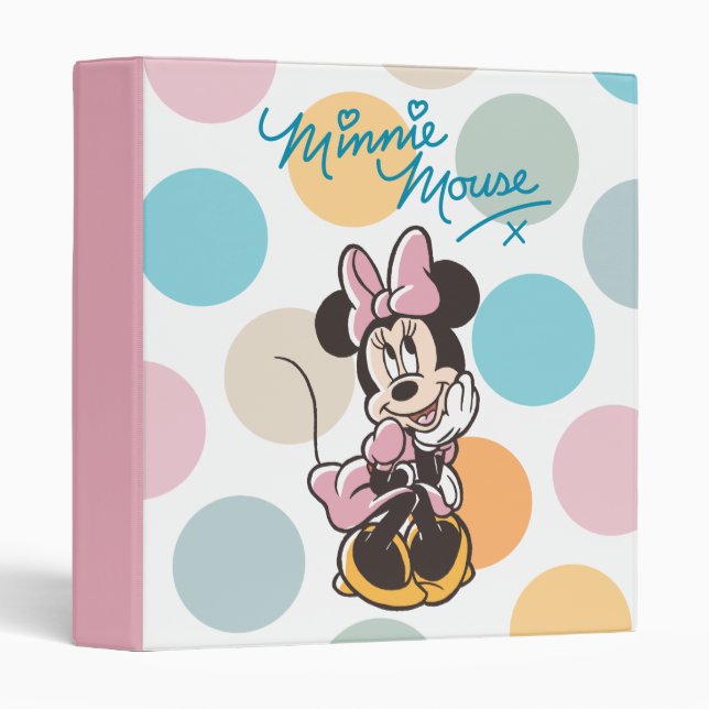 Playful Minnie Mouse Polka Dot Daydream 3 Ring Binder (Front/Spine)