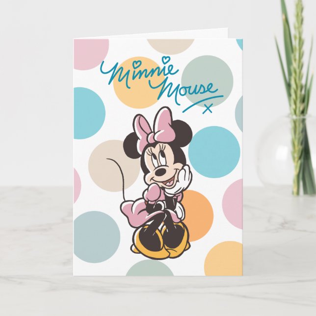 Playful Minnie Mouse Polka Dot Daydream Card (Front)