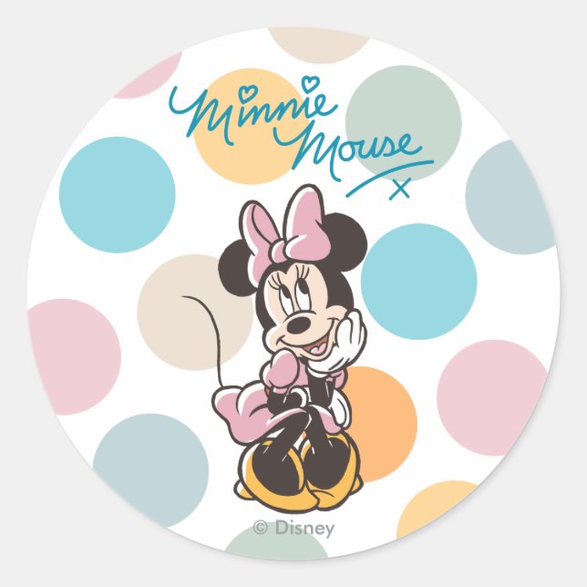 Playful Minnie Mouse Polka Dot Daydream Classic Round Sticker (Front)