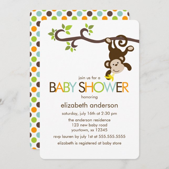 Playful Monkey Baby Shower Invitation (Front/Back)