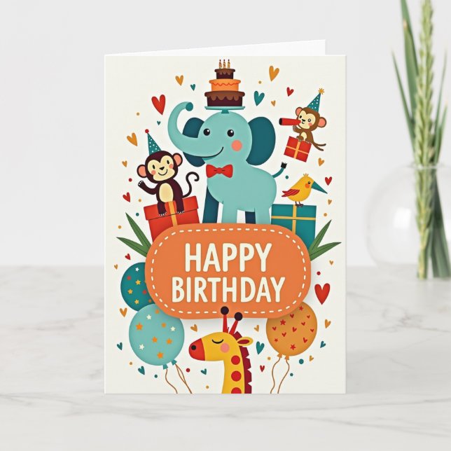 Playful Monkey Birthday Card (Front)