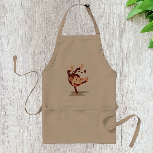 Playful Monkey Doing a Handstand Cute Animal Adult Apron (Creator Uploaded)