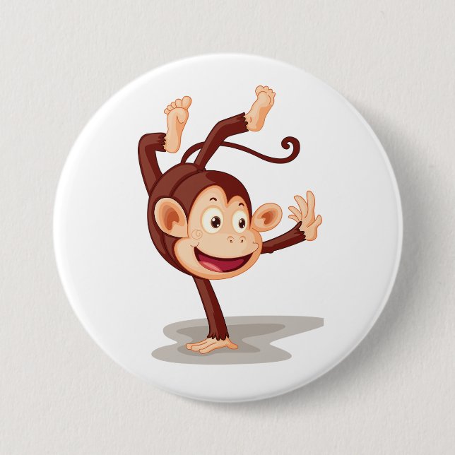 Playful Monkey Doing a Handstand Cute Animal Button (Front)