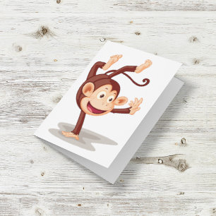 Playful Monkey Doing a Handstand Cute Animal Card