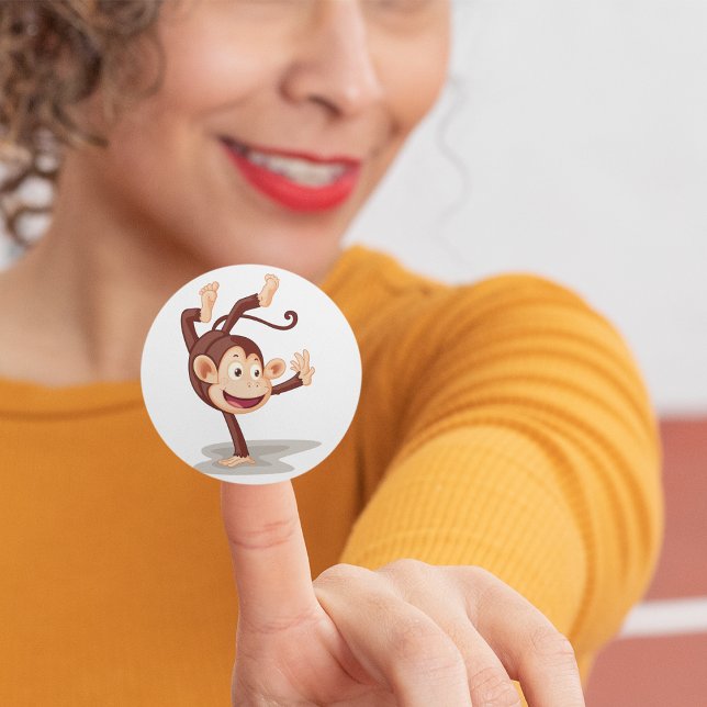 Playful Monkey Doing a Handstand Cute Animal Classic Round Sticker (Creator Uploaded)