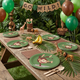 Playful Monkey Doing a Handstand Cute Animal Paper Plates