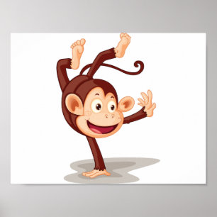 Playful Monkey Doing a Handstand Cute Animal Poster