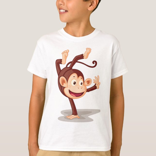 Playful Monkey Doing a Handstand Cute Animal T-Shirt (Front)