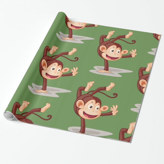Playful Monkey Doing a Handstand Cute Animal Wrapping Paper (Unrolled)