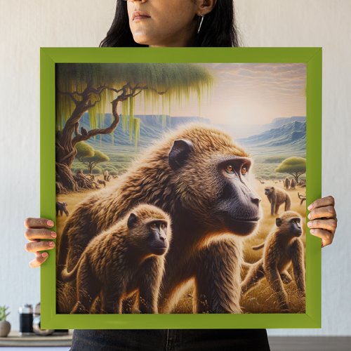 Playful Monkeys Dance in Meadow Poster